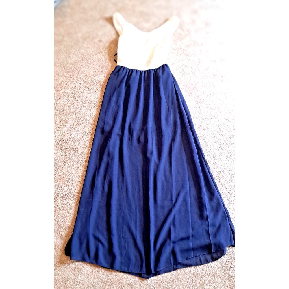 Go COCO Maxi Dress Women's Small White Navy Tank A-Line Stretch 54"L